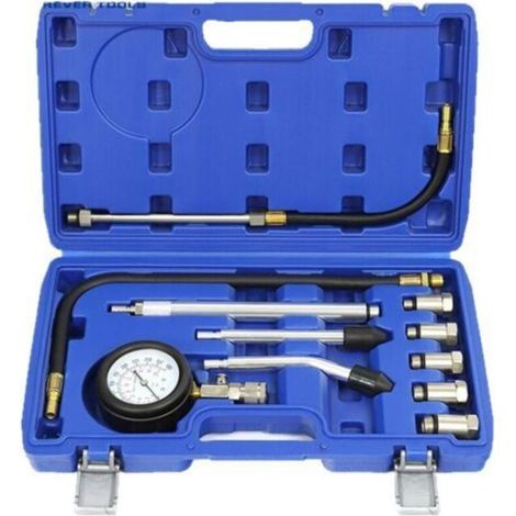 Kit d'adaptateurs pour testeur de compression moteur 11 pièces, manomètre de pression pour moteur automobile, pour voitures, camionnettes, motos et camions (1/4)