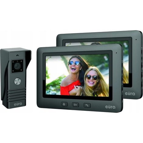 EURA White VDP-45A3 Alpha, videocitofono a 4 Fili, Monitor a Colori da 7", Nero, 2 monitores (1/2)