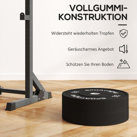 Satz Gewichtsscheiben für Langhanteln, 2 x 20 kg, olympischer Standard, Gummi, geräuschlos, schwarz. (1/5)