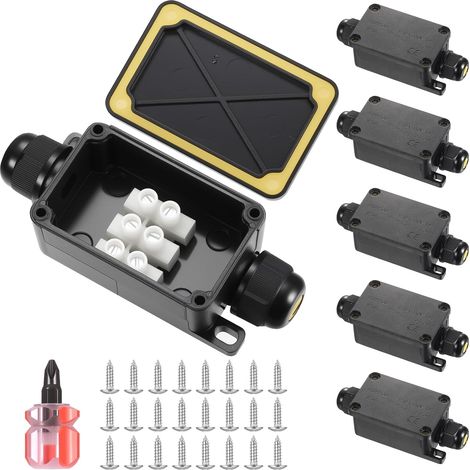 6 Pcs Boite de Derivation Etanche Exterieur, Mini 2 Voies Boite Derivation Etanche, Boîtes de Jonction Étanches IP66, Boîtier de Raccordement pour Câbles de 3-6,5 mm de Diamètre(Noir) (1/5)