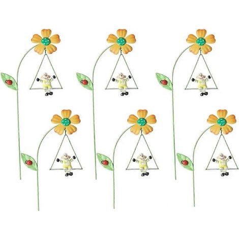 Gartenblumen aus Eisen, Set aus 6 dekorativen Pflanzenstützen aus Eisen, 27 cm (10,6 Zoll), mit niedlichen Tieren auf Schaukeln. (1/5)