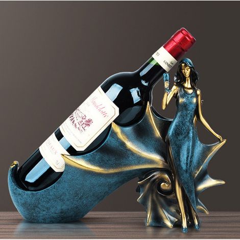 Porte-bouteille de vin figurine femme élégante, support à vin en résine style européen, décoration de table pour salon, bar et cadeau de pendaison de crémaillère (1/2)
