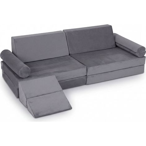 Canapé de jeu modulable gris pour enfant en mousse 10 pièces avec coins arrondis et housses lavables pour chambre salon et crèche (1/5)