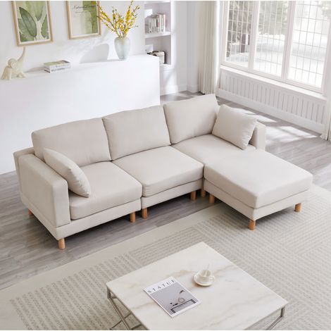 Ecksofa 3-Sitzer mit Hocker, 235 x 152 x 78 cm, beige, Polyester HAVRYA (1/5)