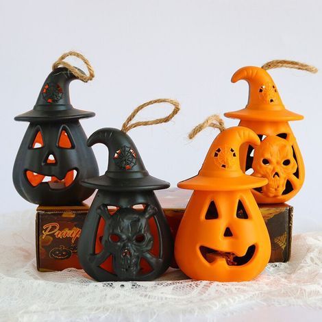 Linterna LED portátil con forma de calabaza y calavera para decoración de Halloween, linterna colgante decorativa con temática de calabaza que funciona con pilas. (1/5)