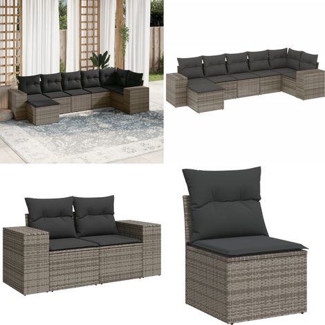 7-tlg. Garten-Sofagarnitur mit Kissen Grau Poly Rattan - Gartensorganisation - Outdoor Möbel - Gartenlounge - Lounge Set - Rattan Gartenmöbel - Home & Living (1/5)