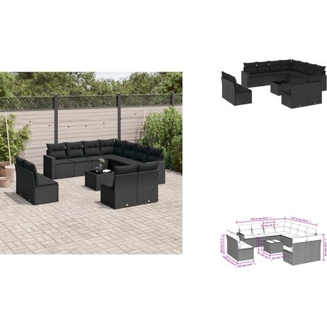 12-tlg. Garten-Sofagarnitur mit Kissen Schwarz Poly Rattan - Gartenmöbel - Outdoor Möbel - PE-Rattan - Rattan Sofa - Esstisch Set (1/3)