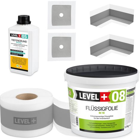 LEVEL+ Dichtset für Duschabdichtung Bad Dichtband Flüssigfolie 5,5kg SET55 (1/4)