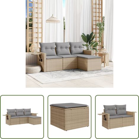 vidaXL Juego de sofás jardín con cojines 4 pzas ratán sintético beige (1/5)
