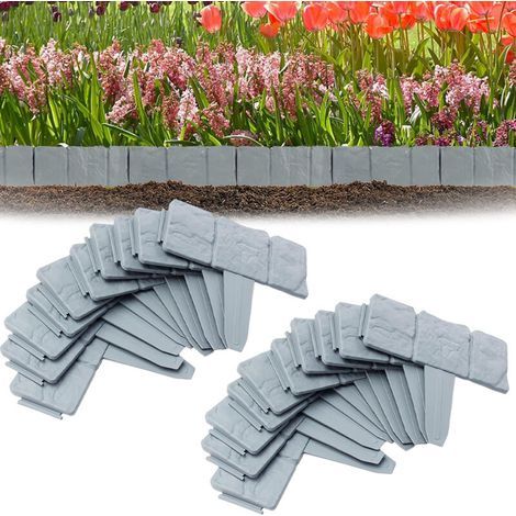 Aquasup – 20er-Packung Gartenrandleisten in Steinoptik, 5 m lang – Graues Polypropylen – Zur Abgrenzung von Wegen und Beeten – Einfache Montage (1/5)