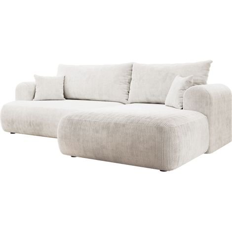 Selsey Ovo Cord – Ecksofa Schlaffunktion, Bettkasten, Cordstoff, rechts, Weiß (1/5)