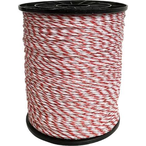 Bobine de fil conducteur de clôture électrique à 6 brins en nylon et acier inoxydable, pour protection des cultures pour bétail, mouton, cheval, animaux domestiques (rouge et blanc, 6 brins, 500