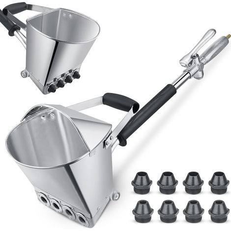 Pistolet à Ciment, Pistolet à Crépir Mortier 4 Jets avec Trémie pour Murs et Plafonds, Inclut 8 Buses Métalliques Supplémentaires, Compatible avec Compresseur d'air pour Projets Enduit (1/5)