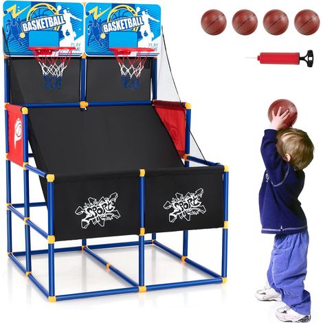Goplus – Jeu de basketball arcade électrique avec 2 paniers – 4 ballons inclus – Dimensions 90x90x140cm – Pompe de gonflage – Cadeau pour enfants 3+ ans