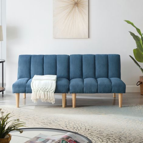 Sofá cama con respaldo ajustable de pana azul OKMYHOME (1/5)