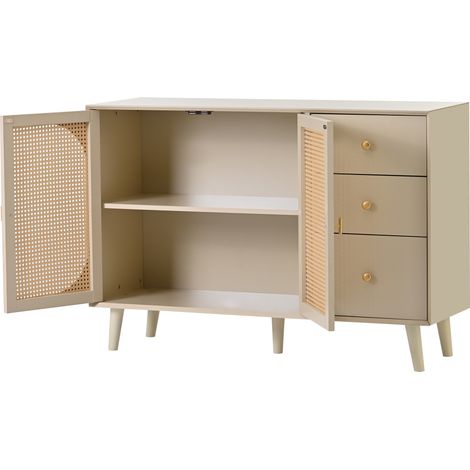 Buffet crémeux moderne avec 2 portes en bois et 3 tiroirs, 120 cm (1/5)