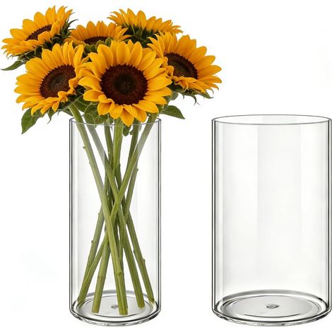 Lot de 2 Vases Acrylique Transparent Rond, Incassable aux Chocs et Léger, Vases Cylindriques pour Fleurs Fraîches/Séchées/Décoration Minimaliste, Intérieur/Extérieur - 10 x 20 und 12 x 20 cm (1/5)