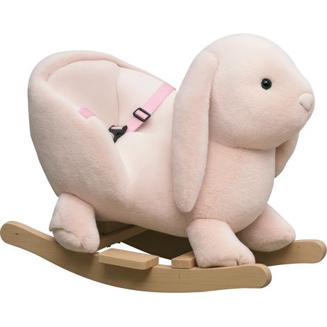 Cheval à bascule en forme de lapin avec des sons, Cheval à bascule pour enfants 18-36 mois Interactif, 60 x 33 x 50 cm, rose