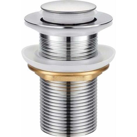 Bonde de Lavabo, XU,Universel Bonde Pop-up sans Trop-plein Bonde de Vidage Automatique avec Bouchon de Vidange sans Tirette à Clapet Push Open en Inox Chromée pour Lavabo Salle de Bain FOREHILL - KZQ (1/4)