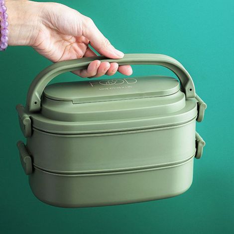 Lunch Box Fiambrera de 2 niveles con compartimentos y cubiertos. (1/4)