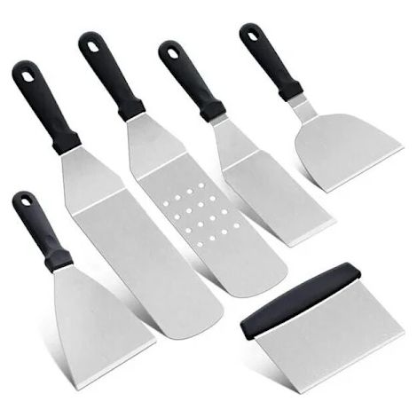 Ensemble d'ustensiles pour barbecue, kit de 6 spatules en acier inoxydable pour teppanyaki, crêpes, camping et grillades en plein air