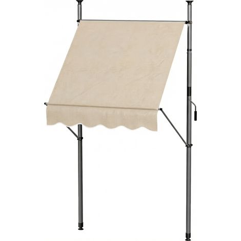 Freistehende, manuell einziehbare Markise 1,5 x 1,2 x 2,1–3 m (Höhe), verstellbare Neigung, Metall, Aluminium, Polyester, beige