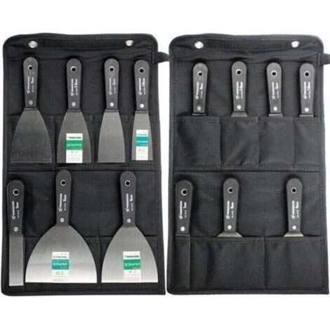Set per intonacatura, spatola in acciaio, spatola, set da 7 pezzi con borsa portaoggetti, raschietto per pareti con manico in plastica antiscivolo