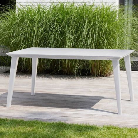 Dmora - Gartentisch Secondo, Picknickbasis, Garten-Esstisch, Mehrzweck-Außenbank, 157x98 h74 cm, Weiß (1/3)