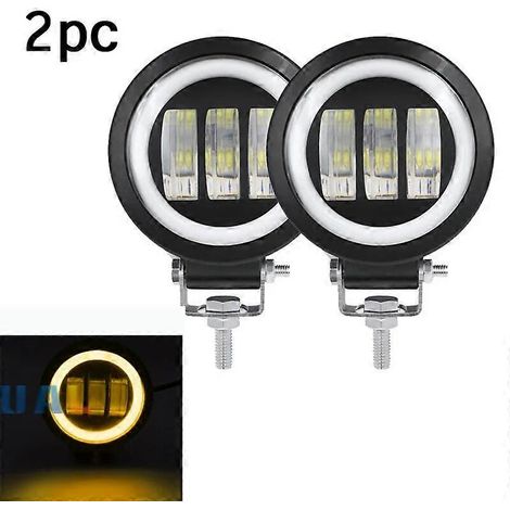 2 pièces / 1 pièce Barre lumineuse LED ronde étanche de 3 pouces 40 W Angel Eyes 12 V 24 V 6500 K blanc bleu Pour moto tout-terrain feu de travail LED 2x anneau jaune (.341) (1/5)