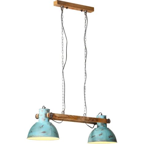 Lampada a sospensione industriale 85 x 28 x 109 cm con 2 paralumi in ferro blu sbiadito 020047496