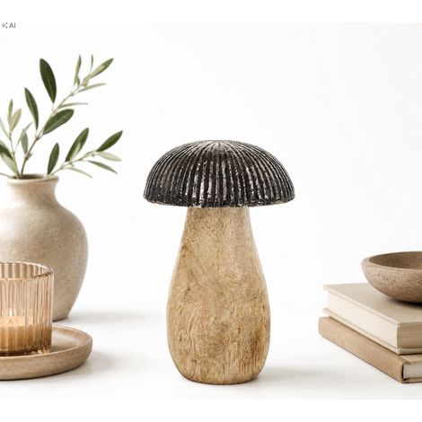 Figurine de champignon 11 x 7 x 7 cm, décoration de champignon d'automne, brun argenté (1/4)