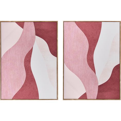 Conjunto de 2 lienzos decorativos hechos a mano con formas abstractas de materiales sintéticos marco de madera de pino rosa Gowran (1/5)