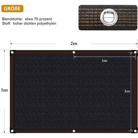 Malla de sombreo para jardín de 1 x 2 m con ojales. Proporciona un 70 % de sombra. Resistente a los rayos UV para la protección de las plantas. Ideal para invernaderos, establos o perreras. (1/4)
