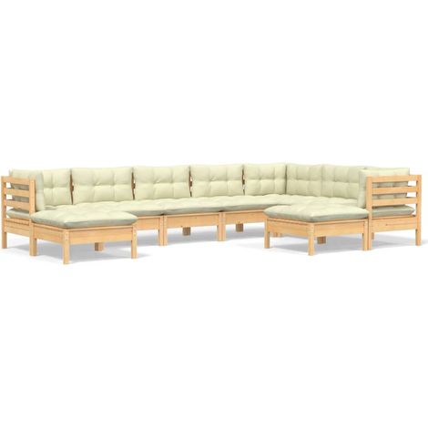 Mobili da giardino Mobili da esterno Set di mobili da 9 pezzi con cuscini color crema in legno di pino massiccio