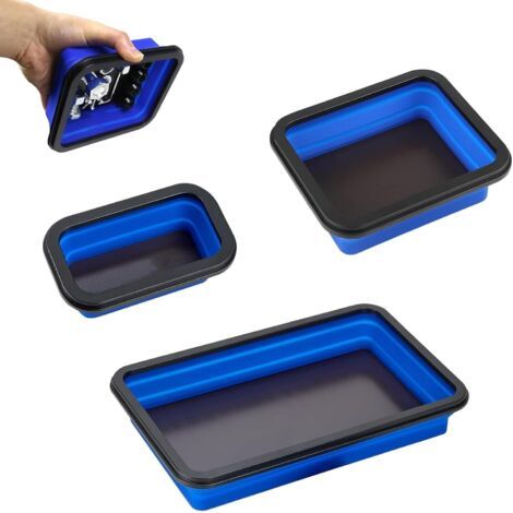 BUNTHAUS 3 Pièces Plateau Magnétique, Plateau Pliable Set, Accessoires d'atelier pour Petits Boulons Écrous, Rondelles et Autres Petites Pièces Outils (Bleu)