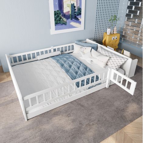 lit 140x200 avec rangements ouverts en pin blanc HAVRYA (1/5)