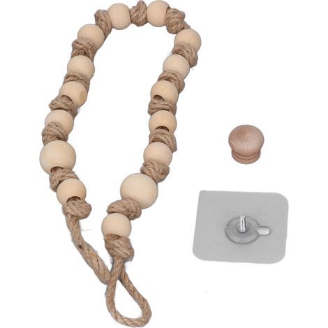 Boho-Gardinenhalter aus Holz und Juteseil mit Perlen – 55 cm, strapazierfähiger Bohème-Stil für Gardinen und Heimtextilien (1/5)