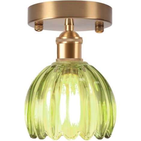 royaluxe- Lampe De Plafond En Cristal Plafonnier En Verre Plafonnier Rétro Lustre Moderne E27 Pour Couloir Cuisine Balcon Salle À Manger Vert