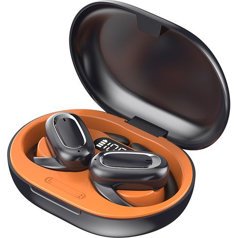 T35 True Wireless OWS Bluetooth-Kopfhörer, Digitalanzeige, großes Display, Geräuschunterdrückung, Sport-Ohrbügel, offenes Design – T35 Schwarz/Orange (1/3)