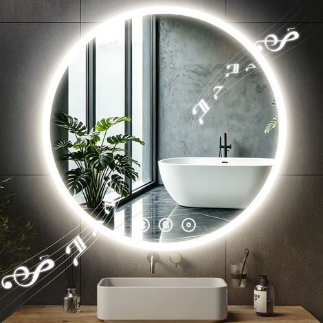 Specchio da bagno rotondo a LED 70x70 cm, specchio da bagno illuminato tricolore in vetro, resistente all'umidità e antiappannamento (1/5)
