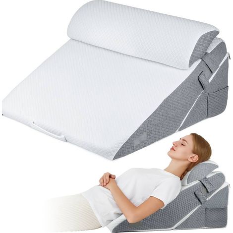 Oreiller Coussin Ajustable pour Régurgitation Acide et Apnée du Sommeil - Lit & Canapé avec Tête/Jambes, Dos pour RGO, Ronflement, Nuit - Oreillers en Mousse Haute Densité pour Lecture & Télévision (1/5)