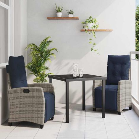 vidaXL Garten Essgruppe mit Kissen 3 pcs Grau Poly-Rattan (1/5)