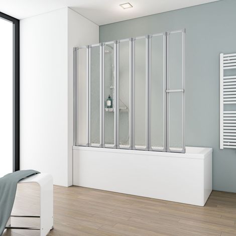 Schulte Badewannenaufsatz 159x140 cm - 7-teilig faltbar, Kunstglas Tropfen Dekor, Profil Alu Natur