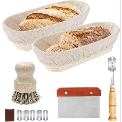 Corbeille A Pain Banneton Pour Paniers De Fermentation 25 Cm Avec Brosse Grattoir à PâTe Chiffon En Lin Accessoires De Cuisson Du Pains La (1/5)