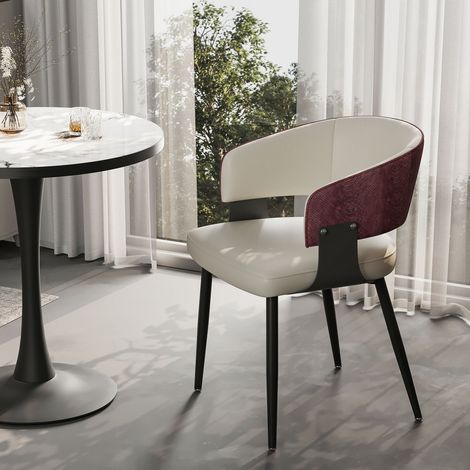 1pc Kitchen Dining Chair Crocodile Texture Upholstered Faux Leather Cushion Seat, Burgundy Red
