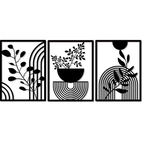Lot de 3 panneaux de décoration murale abstraite en métal de style bohème, art géométrique moderne pour maison, chambre à coucher, salon (40 x 30 cm) (1/5)