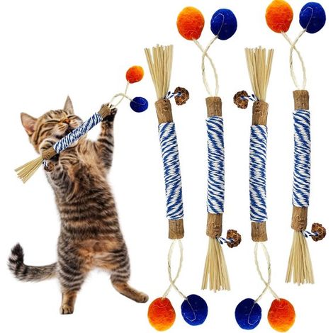 Bâtonnets à mâcher - Lot de 4 - Nettoyage naturel des dents - Bâtonnets pour chats - Herbe à chat pour le nettoyage des dents - Anti-stress - Jouets pour chats - Jouets de dentition pour chatons - 22