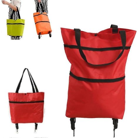 Sac de courses pliable à roulettes chariot réutilisable portable sac à roulettes pour courses rouge (1/5)