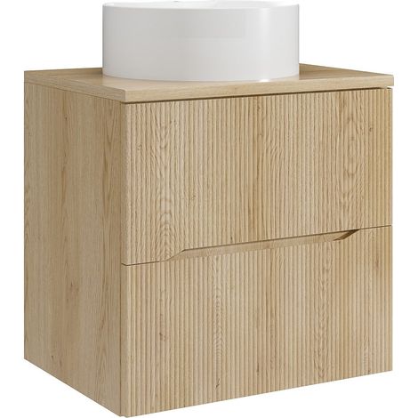Mobile bagno sospeso scanalato con lavabo da appoggio rotondo Naturale chiaro 60 cm - ORISO (1/4)