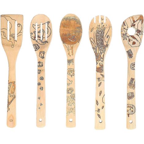 Cuillères personnalisées en bambou et en bois, résistantes aux rayures et aux hautes températures, et perforées pour une utilisation en cuisine. (1/5)